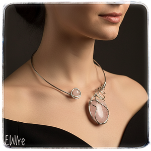 Rózsakvarc orvosi fém nyakék nyitott aszimmetrikus - ékszer - nyaklánc - statement nyaklánc - Meska.hu