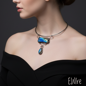 Szögletes labradorit orvosi fém nyakék, drótékszer - ékszer - nyaklánc - statement nyaklánc - Meska.hu