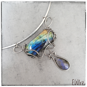 Szögletes labradorit orvosi fém nyakék, drótékszer - ékszer - nyaklánc - statement nyaklánc - Meska.hu