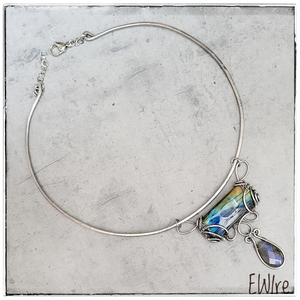 Szögletes labradorit orvosi fém nyakék, drótékszer - ékszer - nyaklánc - statement nyaklánc - Meska.hu