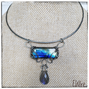 Szögletes labradorit orvosi fém nyakék, drótékszer, Ékszer, Nyaklánc, Statement nyaklánc, Ékszerkészítés, MESKA