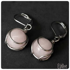 Rózsakvarc fülbevaló, Orvosi fém fülbevaló, drótékszer, ásványgolyós fülbevaló, Ékszer, Fülbevaló, Lógós kerek fülbevaló, Ékszerkészítés, MESKA