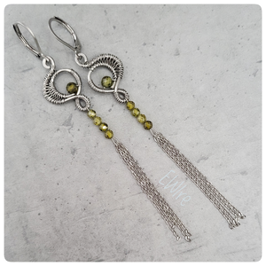 Cirkon gyöngyös hosszú fantázia fülbevaló, drótékszer, Ékszer, Fülbevaló, Lógó fülbevaló, Ékszerkészítés, MESKA