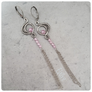 Cirkon gyöngyös hosszú fantázia fülbevaló, drótékszer, Ékszer, Fülbevaló, Lógó fülbevaló, Ékszerkészítés, MESKA