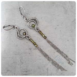 Cirkon gyöngyös hosszú fantázia fülbevaló, drótékszer - ékszer - fülbevaló - lógó fülbevaló - Meska.hu