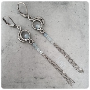 Akvamarin gyöngyös hosszú fantázia fülbevaló, drótékszer - Meska.hu
