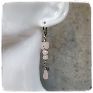 Rózsakvarc fülbevaló orvosi fém - ékszer - fülbevaló - lógó fülbevaló - Meska.hu