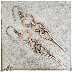 Réz fülbevaló, hosszú, csúcsos - Meska.hu