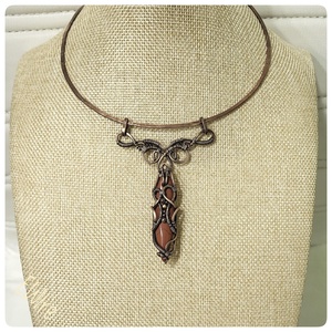 Vörös jáspis nyakék vörösréz drótékszer - ékszer - nyaklánc - statement nyaklánc - Meska.hu