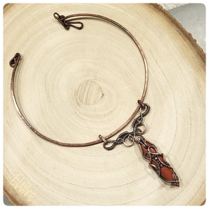 Vörös jáspis nyakék vörösréz drótékszer - ékszer - nyaklánc - statement nyaklánc - Meska.hu