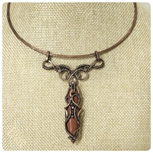 Vörös jáspis nyakék vörösréz drótékszer - ékszer - nyaklánc - statement nyaklánc - Meska.hu