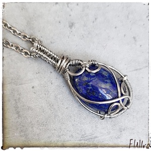 Lápisz lazuli orvosi fémben, ásvány medál, drótékszer, Ékszer, Nyaklánc, Medál, Ékszerkészítés, Fémmegmunkálás, MESKA