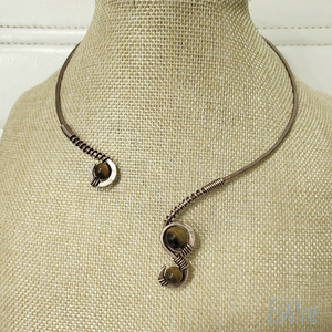 Drótékszer minimal vörösréz nyak�k tigrisszemmel - Meska.hu