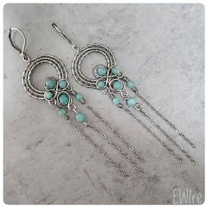 Chandelier fülbevaló amazonit ásvánnyal, csillár fülbevaló orvosi fém - Meska.hu