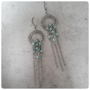 Chandelier fülbevaló amazonit ásvánnyal, csillár fülbevaló orvosi fém - ékszer - fülbevaló - csillár fülbevaló - Meska.hu