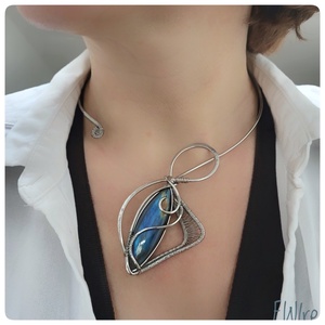 Design nyakék, labradorit nyaklánc, orvosi acél fantázia nyaklánc - ékszer - nyaklánc - statement nyaklánc - Meska.hu