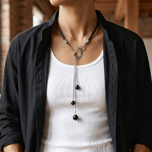 Lasszó nyaklánc 5 mm vastag bőr, orvosi fémmel és ónixszal - ékszer - nyaklánc - medál nélküli nyaklánc - Meska.hu