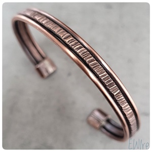 Vésett mintás nyitott karperec 2. egyedi kézműves drótékszer, réz ékszer, Ékszer, Karkötő, Karperec, Ékszerkészítés, Fémmegmunkálás, MESKA