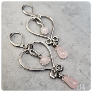 Rózsakvarc fülbevaló, Orvosi fém fülbevaló, drótékszer, szivecske fülbevaló, Ékszer, Fülbevaló, Lógó fülbevaló, Ékszerkészítés, MESKA