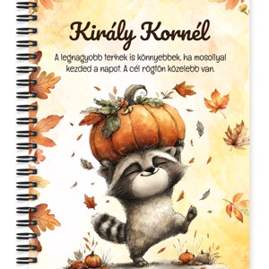 Személyre szabható - Cuki őszi mosómedve és a tök mintás A5-ös füzet, Otthon & Életmód, Papír, írószer, Jegyzetfüzet & Napló, , MESKA
