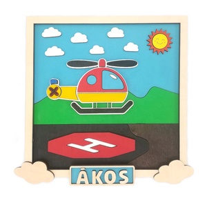 Légimentő helikopter - fa neves tábla, Otthon & Életmód, Babaszoba, gyerekszoba, Gyerek névtábla, Famegmunkálás, Mozaik, MESKA