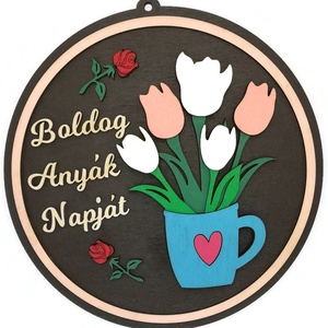 Tulipáncsokor - Ajtódísz/falikép, Otthon & Lakás, Dekoráció, Ajtó- és ablak dekoráció, Ajtódísz & Kopogtató, Gravírozás, pirográfia, Famegmunkálás, MESKA