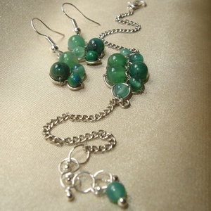 Zöld ásvány karkötő és fülbevaló szett - ékszer - ékszerszett - Meska.hu