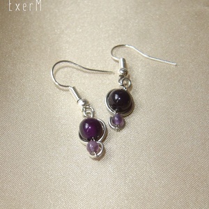 Lila duo ásvány fülbevaló - ékszer - fülbevaló - lógó fülbevaló - Meska.hu