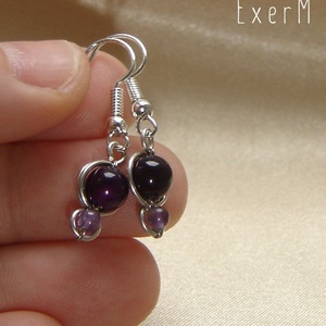 Lila duo ásvány fülbevaló - ékszer - fülbevaló - lógó fülbevaló - Meska.hu