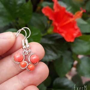 Pink korall mini duo fülbevaló - ékszer - fülbevaló - lógó fülbevaló - Meska.hu