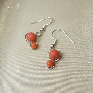 Pink korall mini duo fülbevaló - ékszer - fülbevaló - lógó fülbevaló - Meska.hu