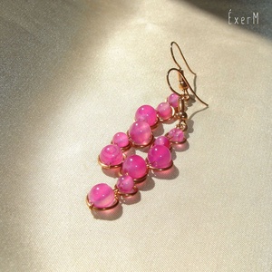 Pink achát vörösréz fülbevaló, Ékszer, Fülbevaló, Lógó fülbevaló, Ékszerkészítés, Fémmegmunkálás, MESKA