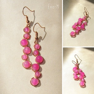 Pink achát vörösréz fülbevaló - ékszer - fülbevaló - lógó fülbevaló - Meska.hu