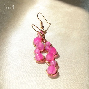 Pink achát vörösréz fülbevaló - ékszer - fülbevaló - lógó fülbevaló - Meska.hu