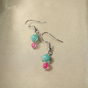 Kék-pink mini duo ásvány fülbevaló - Meska.hu