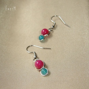 Pink-kék ásvány mini duo fülbevaló - ékszer - fülbevaló - lógó fülbevaló - Meska.hu