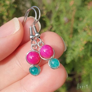 Pink-kék ásvány mini duo fülbevaló - ékszer - fülbevaló - lógó fülbevaló - Meska.hu