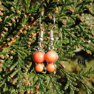 Pink korall mini duo fülbevaló - ékszer - fülbevaló - lógó fülbevaló - Meska.hu