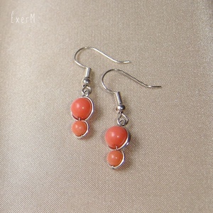 Pink korall mini duo fülbevaló - ékszer - fülbevaló - lógó fülbevaló - Meska.hu