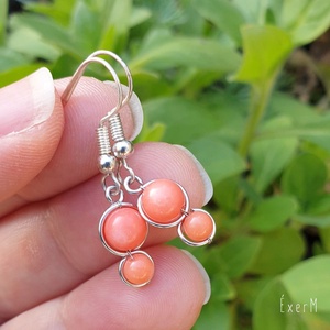 Pink korall mini duo fülbevaló, Ékszer, Fülbevaló, Lógó fülbevaló, Ékszerkészítés, Fémmegmunkálás, MESKA