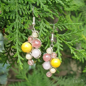 Jáde és rózsakvarc ásvány fülbevaló - ékszer - fülbevaló - lógó fülbevaló - Meska.hu