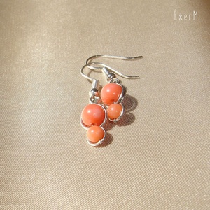 Pink korall mini duo fülbevaló, Ékszer, Fülbevaló, Lógó fülbevaló, Ékszerkészítés, Fémmegmunkálás, MESKA