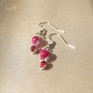 Pink ásvány mini duo fülbevaló - ékszer - fülbevaló - lógó fülbevaló - Meska.hu