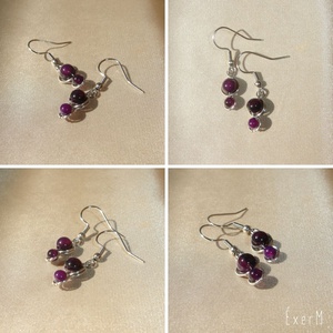 Lila achát ásvány duo fülbevaló - ékszer - fülbevaló - lógó fülbevaló - Meska.hu