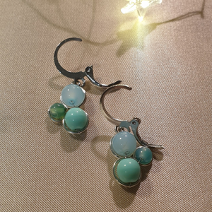 Pasztell zöldeskék trio ásvány fülbevaló - ékszer - fülbevaló - lógó fülbevaló - Meska.hu