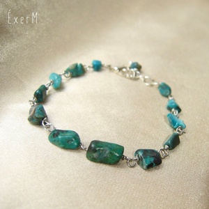 Kékeszöld krizokolla ásvány karkötő - ékszer - karkötő - gyöngyös karkötő - Meska.hu