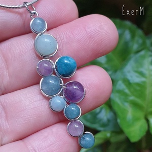 Világoskék-lila ásvány medálos nyaklánc - ékszer - nyaklánc - medálos nyaklánc - Meska.hu