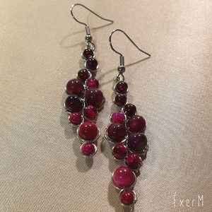 Bordó-magenta ásvány fülbevaló, Ékszer, Fülbevaló, Lógó fülbevaló, Ékszerkészítés, Fémmegmunkálás, MESKA