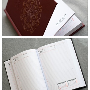 Rosegold+rózsaszín mandala mintás bordó határidőnapló, A/5-ös, napi beosztású, szabadkézzel festett egyedi napló - otthon & életmód - papír, írószer - jegyzetfüzet & napló - Meska.hu