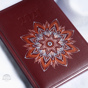 Bodró határidőnapló mandala mintával, rosegold-halványkék-vörösréz, A/5-ös, napi beosztású naptár, festett egyedi napló - otthon & életmód - papír, írószer - jegyzetfüzet & napló - Meska.hu